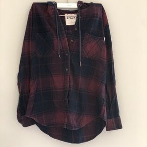 Blue and maroon flannel hooded Garage shirt